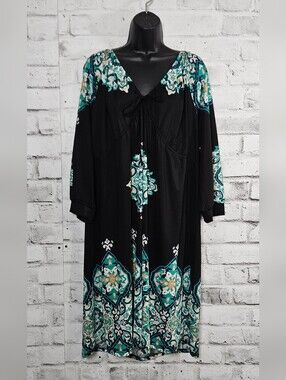 INC International Concepts Boho Midi Dress 3X Black Paisley
